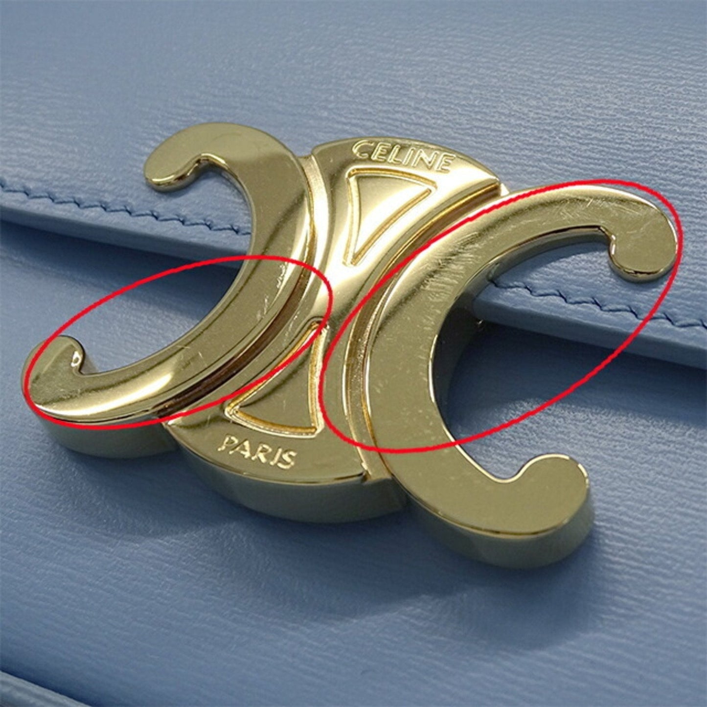 Celine Bag Women's Triomphe Shoulder Shiny Calfskin Celeste Light Blue