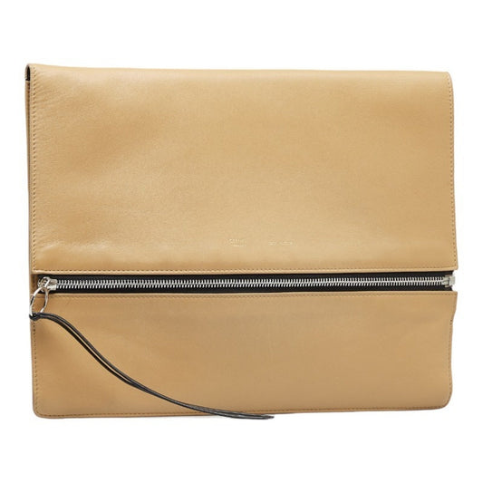Celine clutch bag second beige leather ladies
