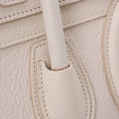 Celine Luggage Micro Shopper White 167793 Women's Goatskin Handbag