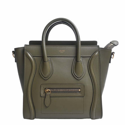 Celine Leather Luggage Nano Shopper Handbag 189243HSC Khaki Women's