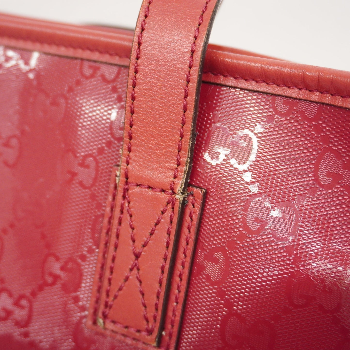 GUCCI  GG Imprime 211137 Women's Leather Tote Bag Red Color