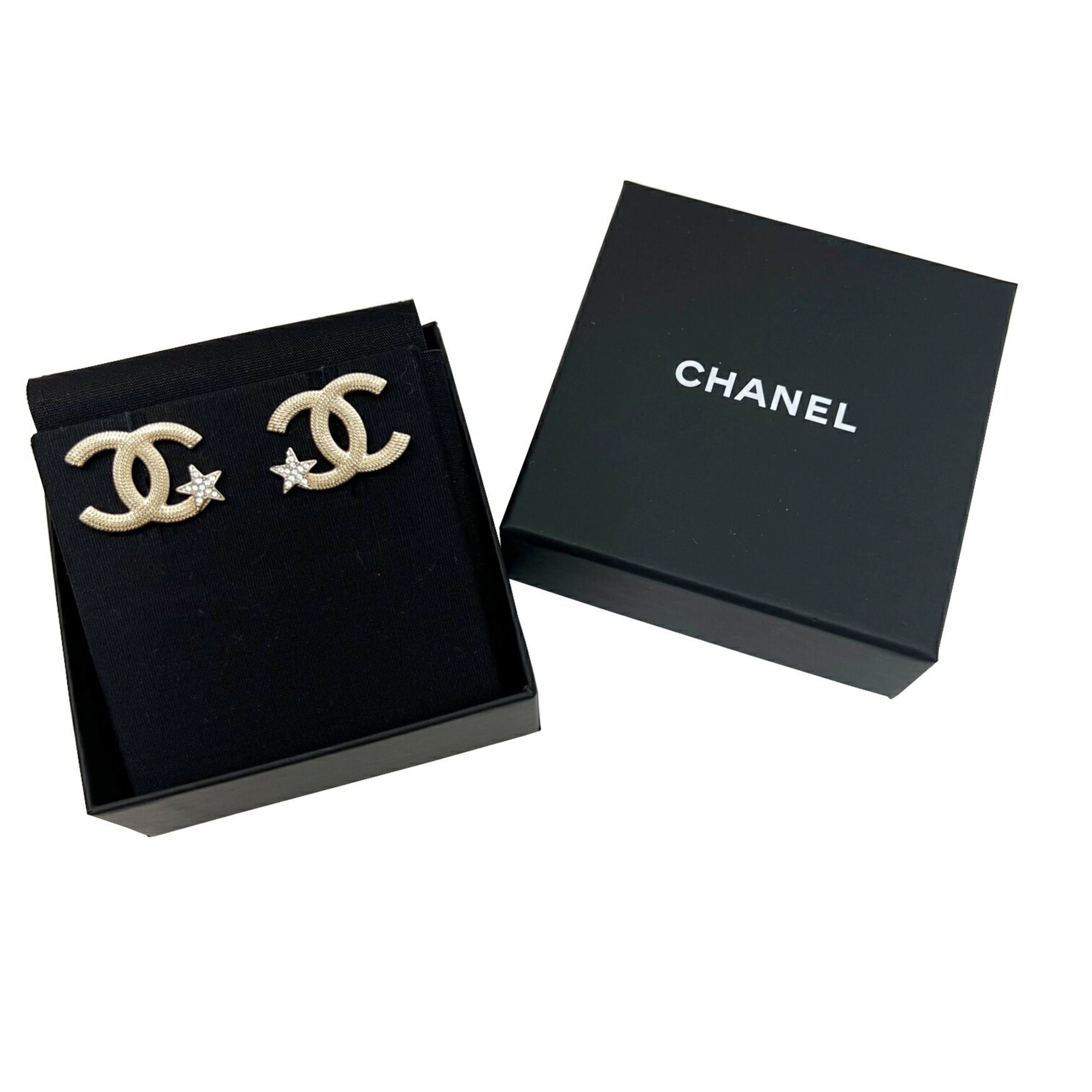 Chanel earrings here mark CC star gold rhinestone metal