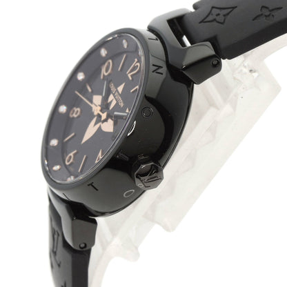 LOUIS VUITTON QA047 Tambour All Black PM 12P Diamond Watch Stainless Steel Rubber Ladies