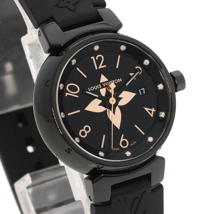 LOUIS VUITTON QA047 Tambour All Black PM 12P Diamond Watch Stainless Steel Rubber Ladies