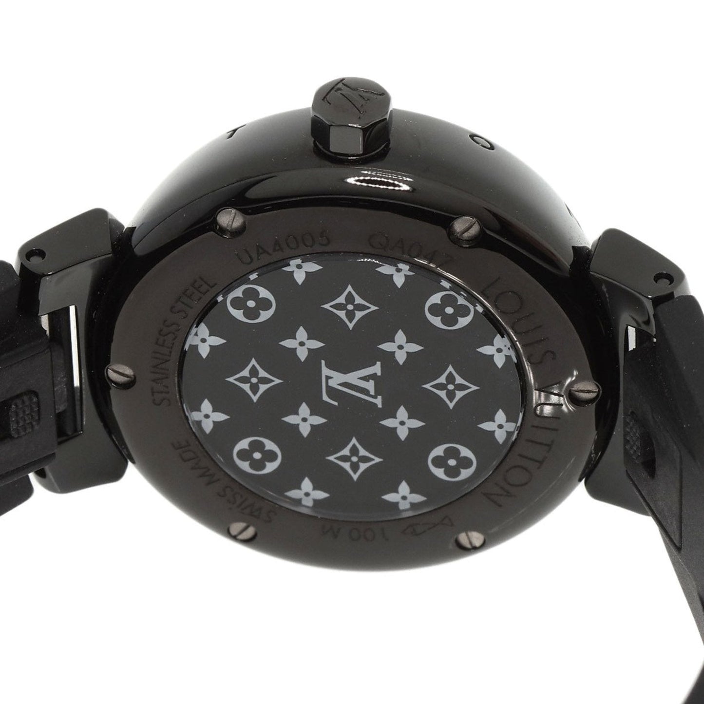 LOUIS VUITTON QA047 Tambour All Black PM 12P Diamond Watch Stainless Steel Rubber Ladies