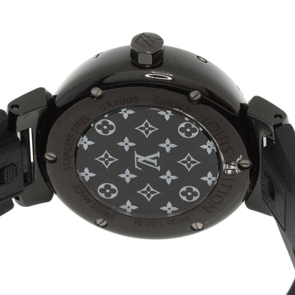 LOUIS VUITTON QA047 Tambour All Black PM 12P Diamond Watch Stainless Steel Rubber Ladies
