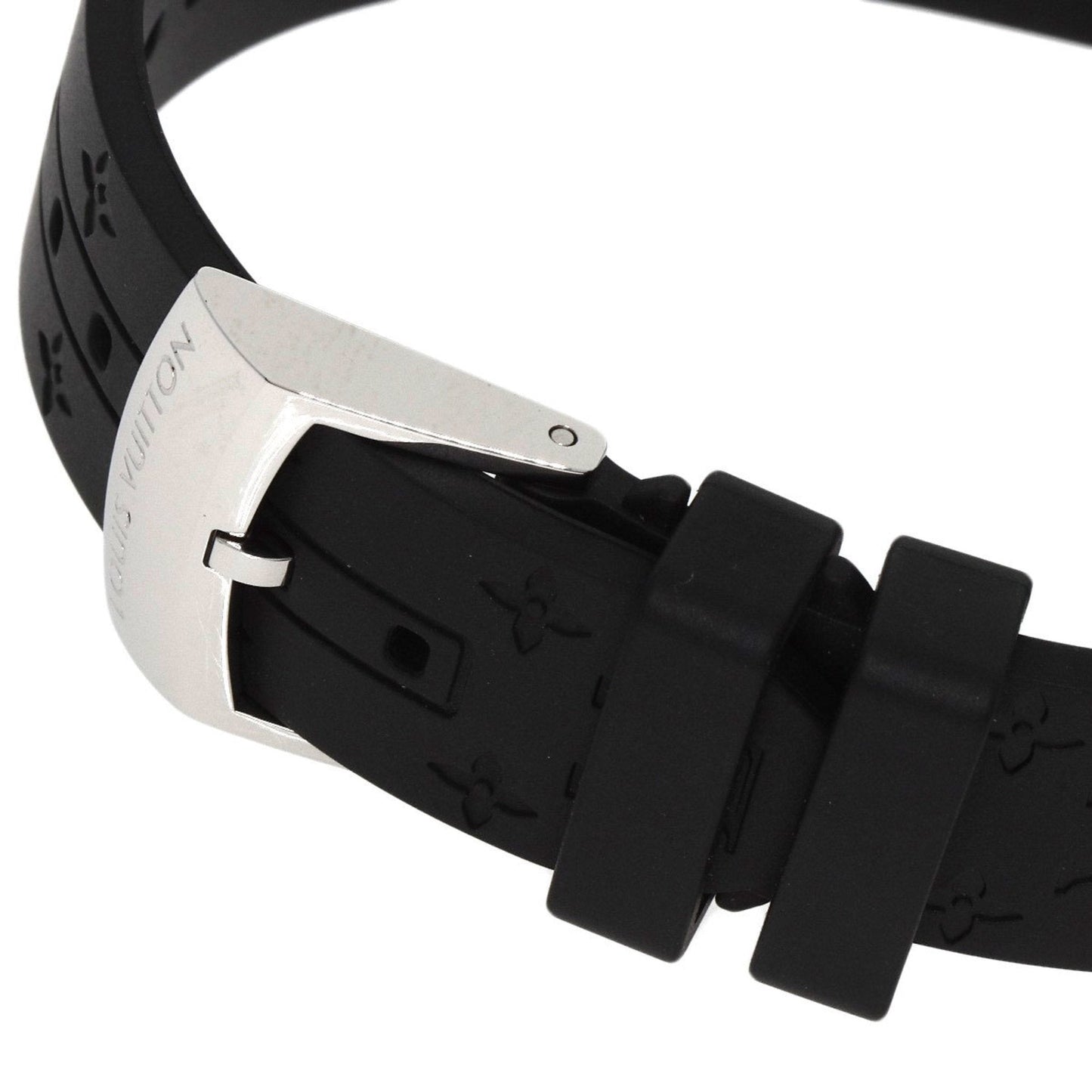 LOUIS VUITTON QA047 Tambour All Black PM 12P Diamond Watch Stainless Steel Rubber Ladies