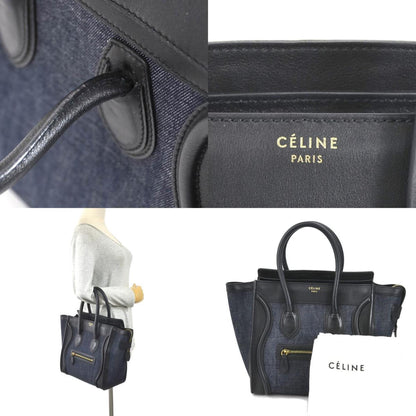 Celine Handbag Luggage Micro Shopper Leather/Denim Black x Indigo Ladies
