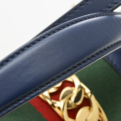 GUCCI Sylvie Top Handle 2Way Bag Leather Navy 470270