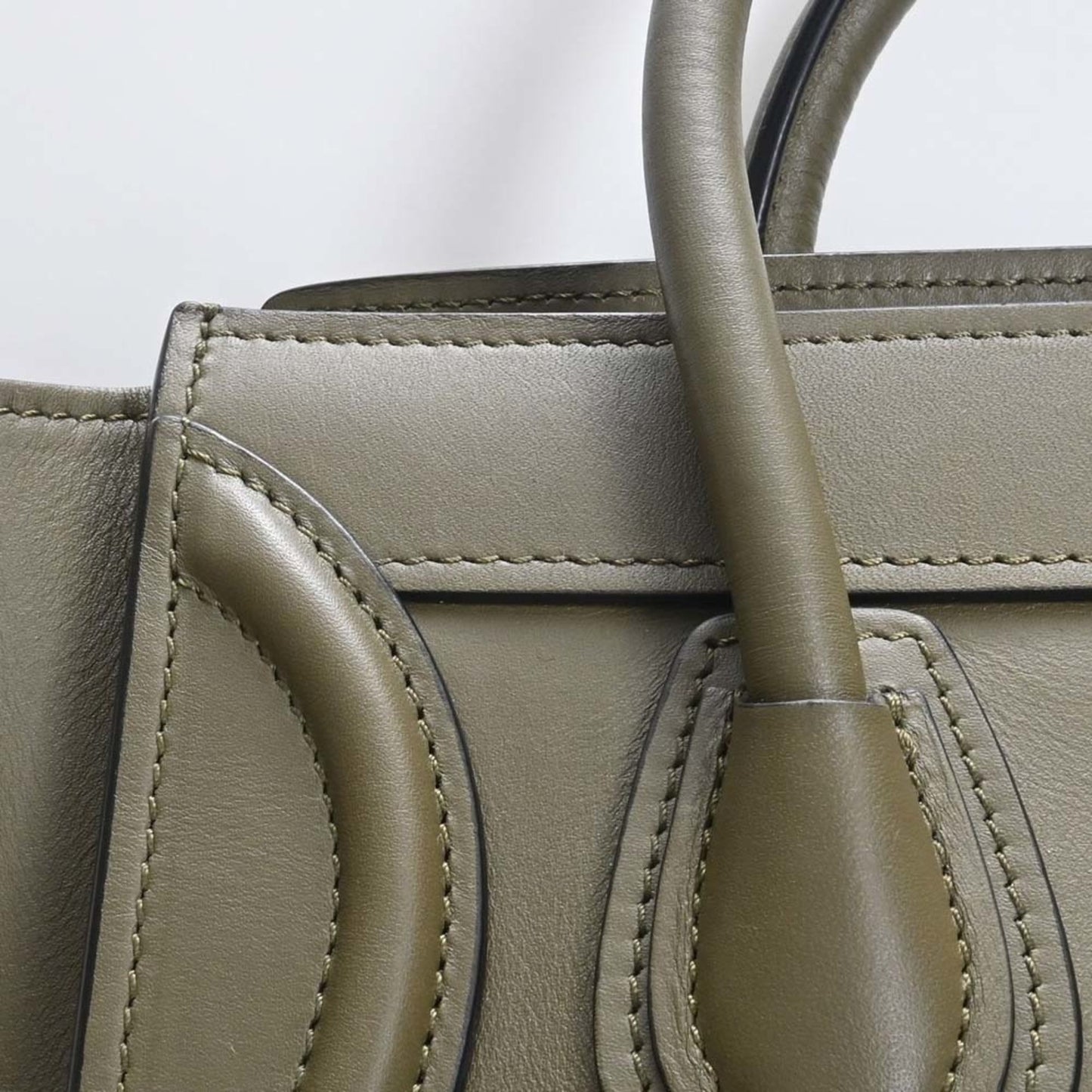 Celine Leather Luggage Nano Shopper Handbag 189243HSC Khaki Women's