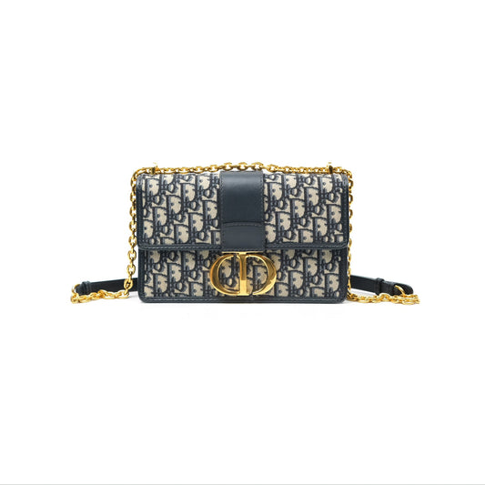 Christian Dior 30 Montaigne with Chain Blue Dior Oblique Jacquard
