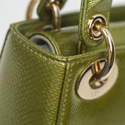 Dior Mini Lady Dior Green Metallic Lizard Gold Hardware