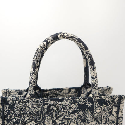 Christian Dior New Small Embroidered Toile De Jouy Canvas Book Tote Navy