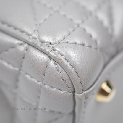 Christian Dior Lambskin Cannage Mini Lady Dior Iridescent Grey Gold Hardware