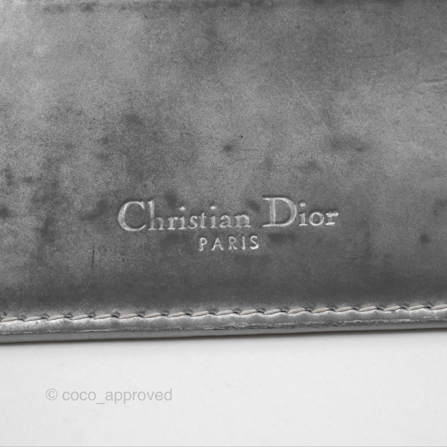 Christian Dior Metallic Sliver Card Holder Silver Hardware