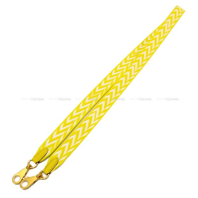 HERMES Handbag Bandouliere 25mm 105cm Sangles Zigzag Jaune Citron/Blanc (White)/Gold Toile H/Veau Swift Gold HW Stamp