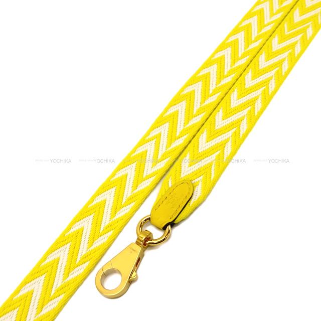 HERMES Handbag Bandouliere 25mm 105cm Sangles Zigzag Jaune Citron/Blanc (White)/Gold Toile H/Veau Swift Gold HW Stamp