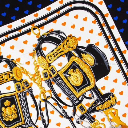 2017SS HERMES scarf Carre 90 Brides de Gala Love Blanc (White)/Orange/Noir (Black) Silk100%