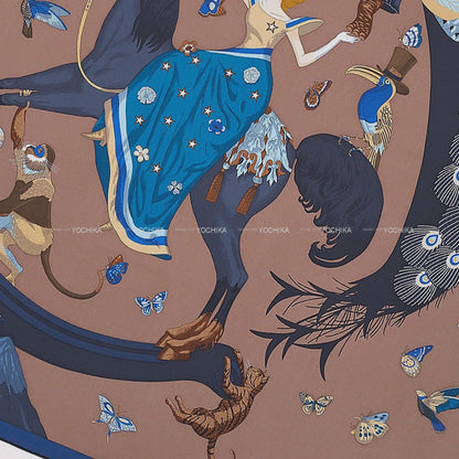 2022SS HERMES scarf Carre 90 Hermes Story Marron Glace/Bleu Nuit/Petrole Silk100%