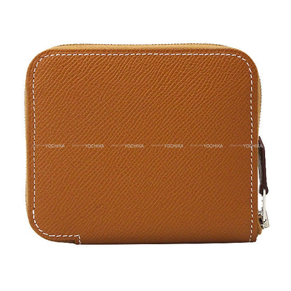 HERMES Bi-fold wallet Azap Silk in Compact Fantaisie Botanique Gold/Celeste/Chai Veau Epsom/Veau Barenia/Silk100% Silver HW Stamp