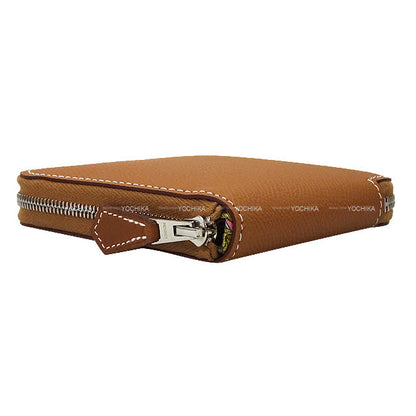 HERMES Bi-fold wallet Azap Silk in Compact Fantaisie Botanique Gold/Celeste/Chai Veau Epsom/Veau Barenia/Silk100% Silver HW Stamp