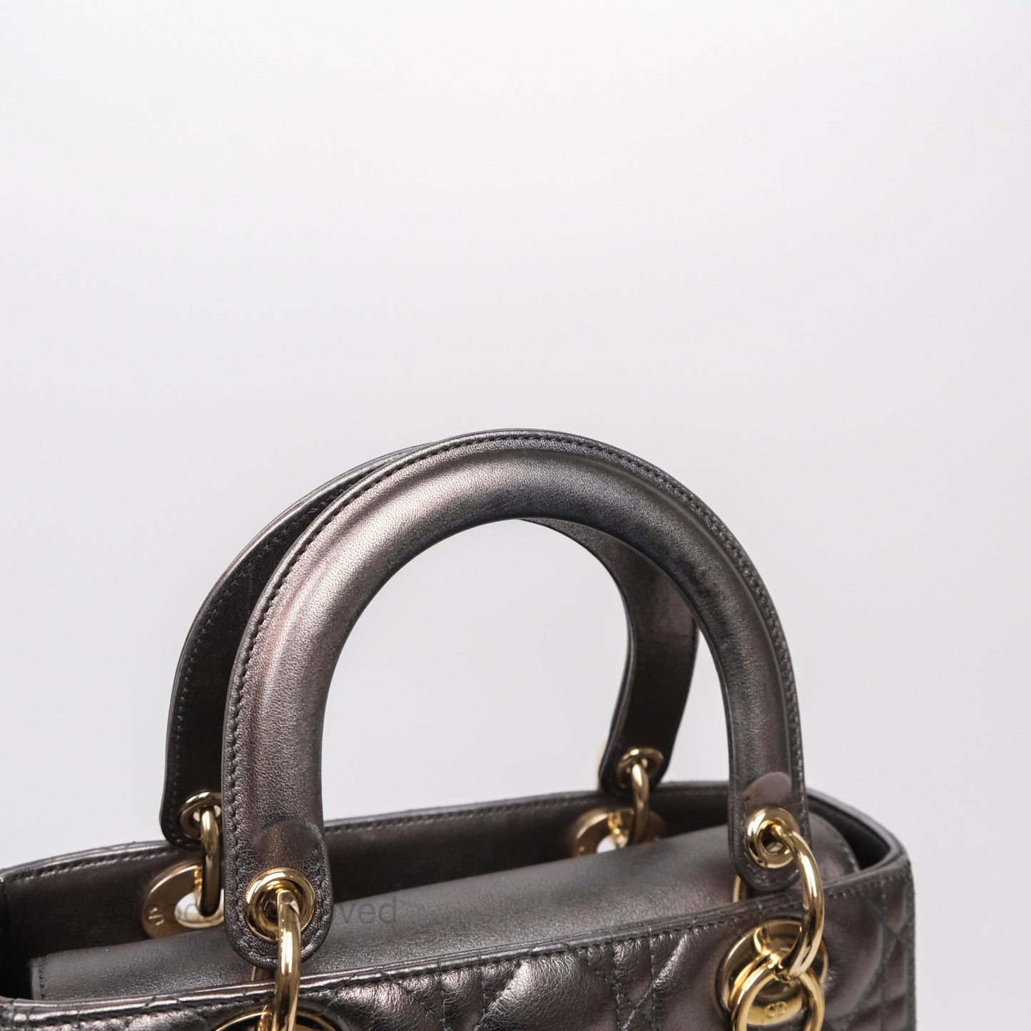 Christian Dior Medium Lady Dior Metallic Dark Grey Lambskin Gold Hardware