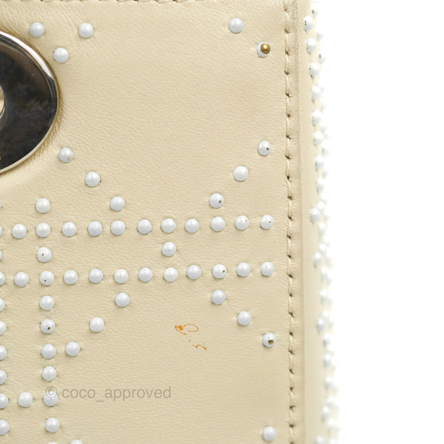 Christian Dior Lady Dior White Studded Light Beige Silver Hardware