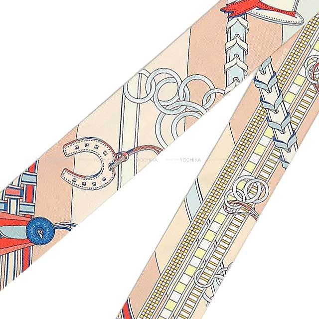 2023SS HERMES scarf Twilly Brides et Gris Gris Rose Poudre/Blue Glacier/Rouge Silk100%