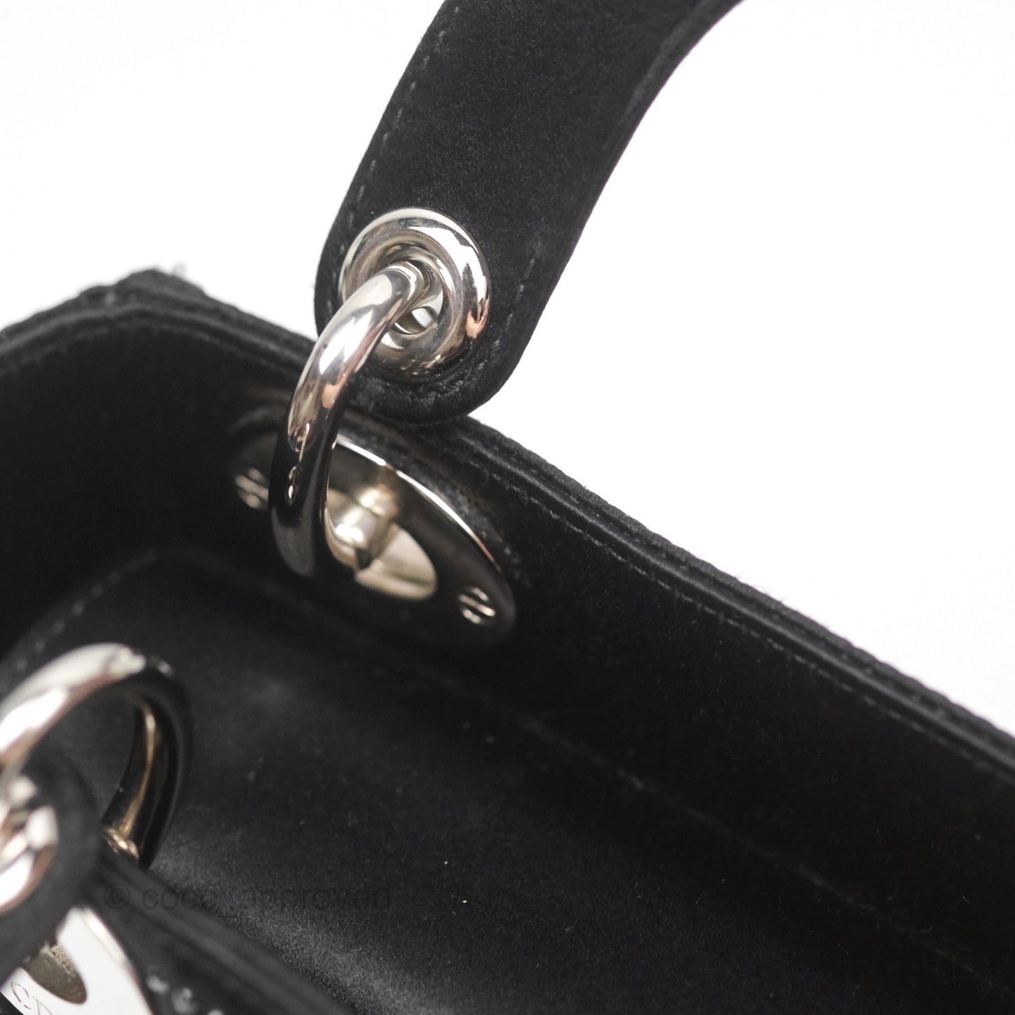 Christian Dior Mini Lady Dior Bag Black Strass Cannage Satin Silver Hardware