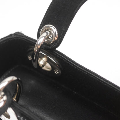 Christian Dior Mini Lady Dior Bag Black Strass Cannage Satin Silver Hardware