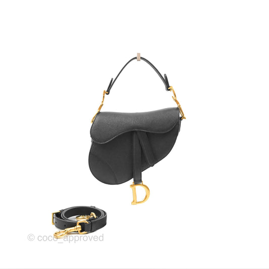Christian Dior Mini Saddle Bag Black Grained Calfskin Gold Hardware