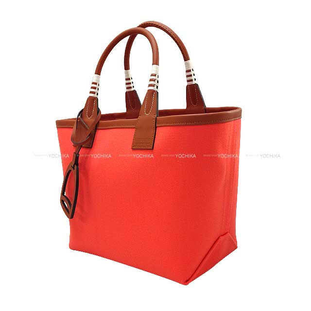HERMES Handbag Steeple 25 Rose Texese/Cuivre Toile Militaire/Veau Swift Silver HW Stamp