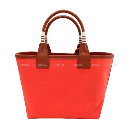 HERMES Handbag Steeple 25 Rose Texese/Cuivre Toile Militaire/Veau Swift Silver HW Stamp