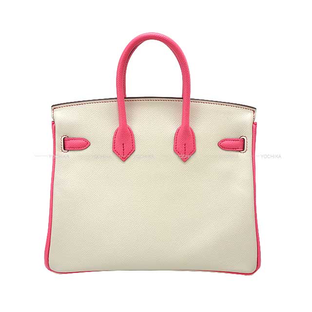 HERMES Handbag Birkin25 Personal order with initials engraved Craie/Rose Azalee Veau Epsom Mat Silver HW Stamp