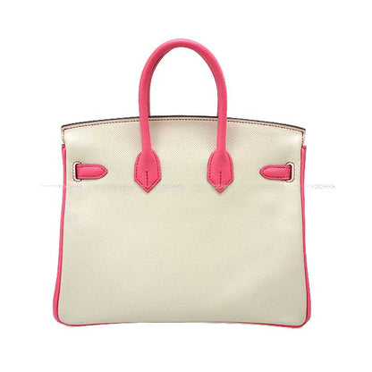 HERMES Handbag Birkin25 Personal order with initials engraved Craie/Rose Azalee Veau Epsom Mat Silver HW Stamp