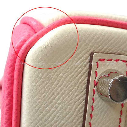 HERMES Handbag Birkin25 Personal order with initials engraved Craie/Rose Azalee Veau Epsom Mat Silver HW Stamp