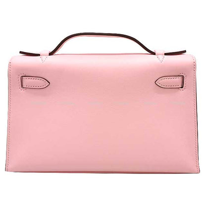 HERMES Handbag Pochette Kelly Rose Sakura Veau Swift Silver HW Stamp