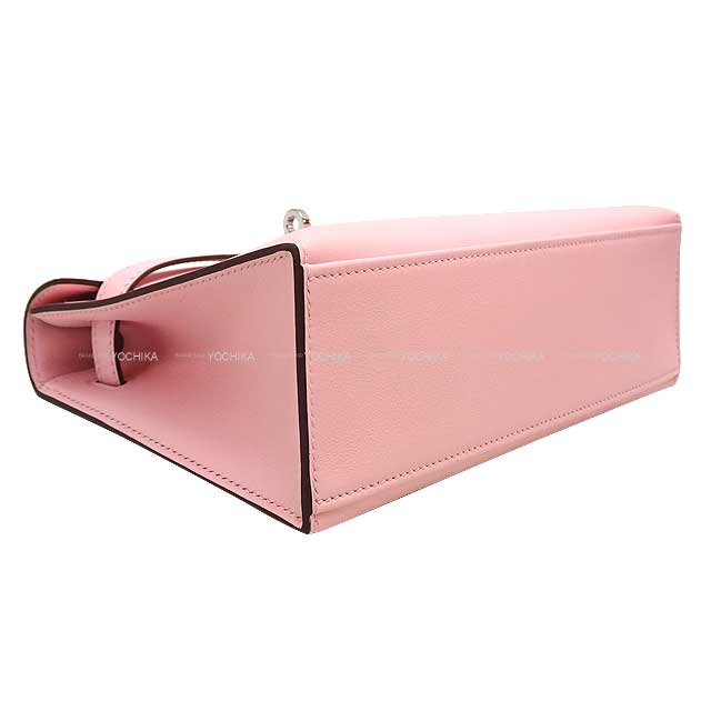 HERMES Handbag Pochette Kelly Rose Sakura Veau Swift Silver HW Stamp
