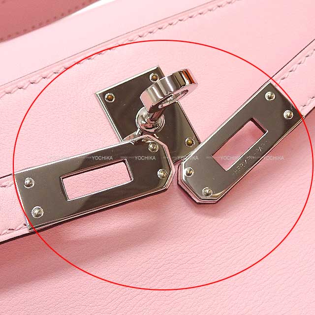 HERMES Handbag Pochette Kelly Rose Sakura Veau Swift Silver HW Stamp