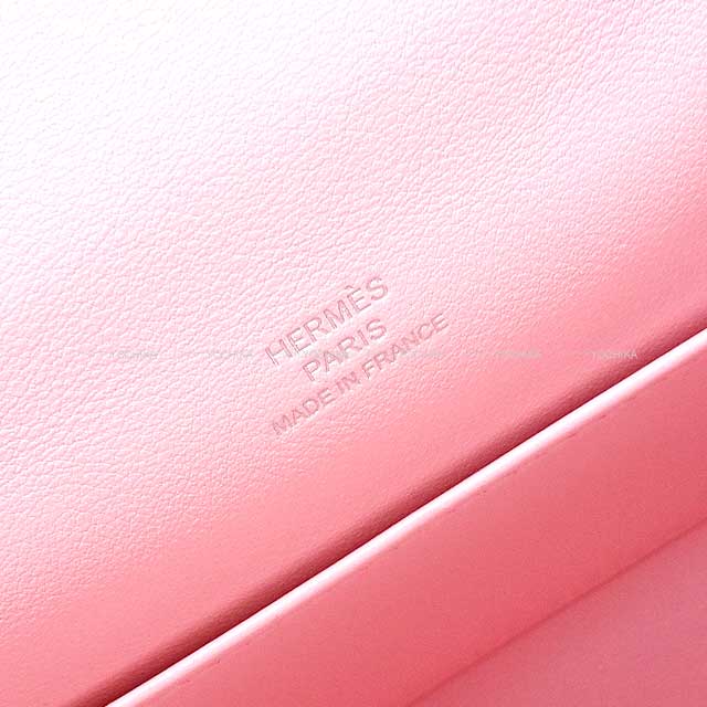 HERMES Handbag Pochette Kelly Rose Sakura Veau Swift Silver HW Stamp