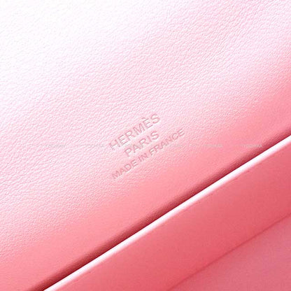 HERMES Handbag Pochette Kelly Rose Sakura Veau Swift Silver HW Stamp