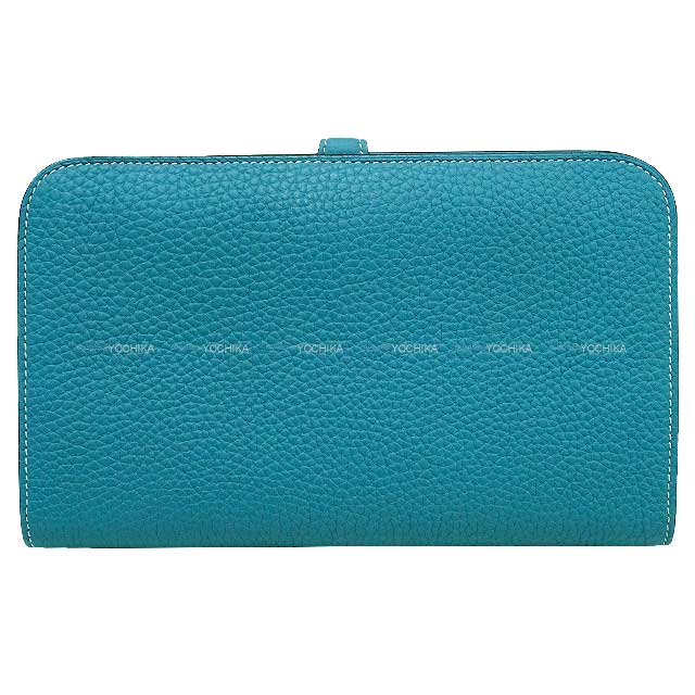 HERMES long wallet Dogon GM Bleu Jean Veau Togo Silver HW Stamp □O