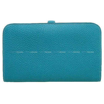 HERMES long wallet Dogon GM Bleu Jean Veau Togo Silver HW Stamp □O