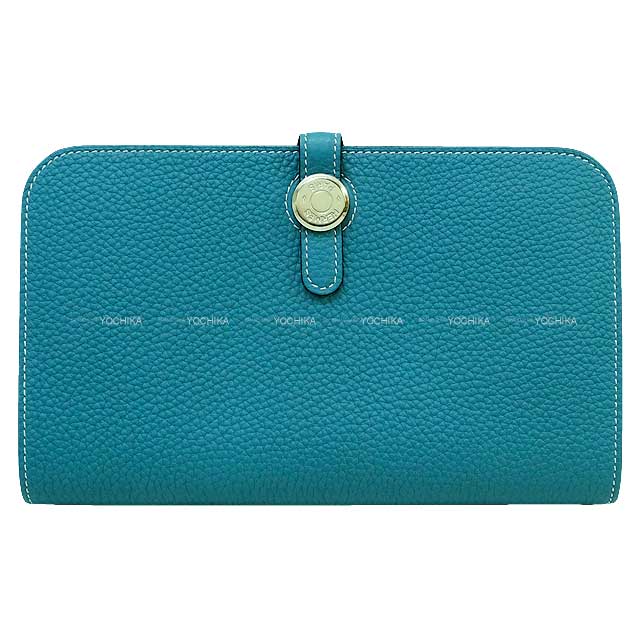 HERMES long wallet Dogon GM Bleu Jean Veau Togo Silver HW Stamp □O