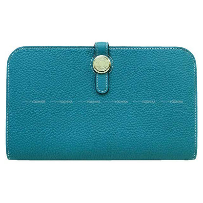 HERMES long wallet Dogon GM Bleu Jean Veau Togo Silver HW Stamp □O