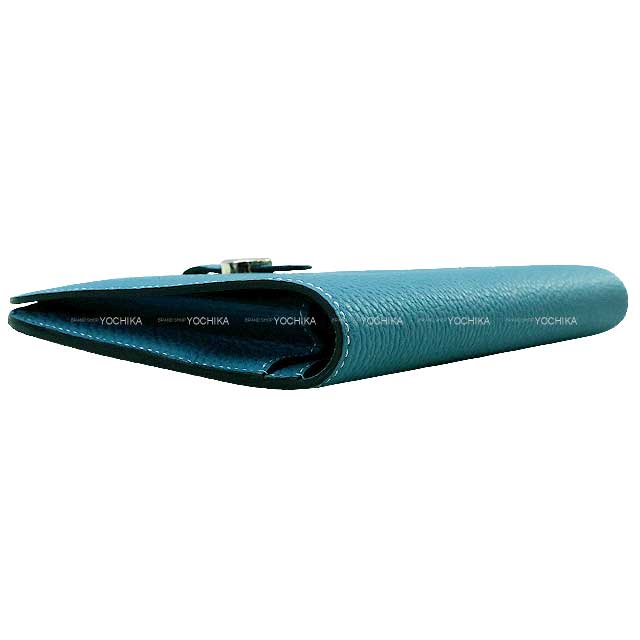 HERMES long wallet Dogon GM Bleu Jean Veau Togo Silver HW Stamp □O