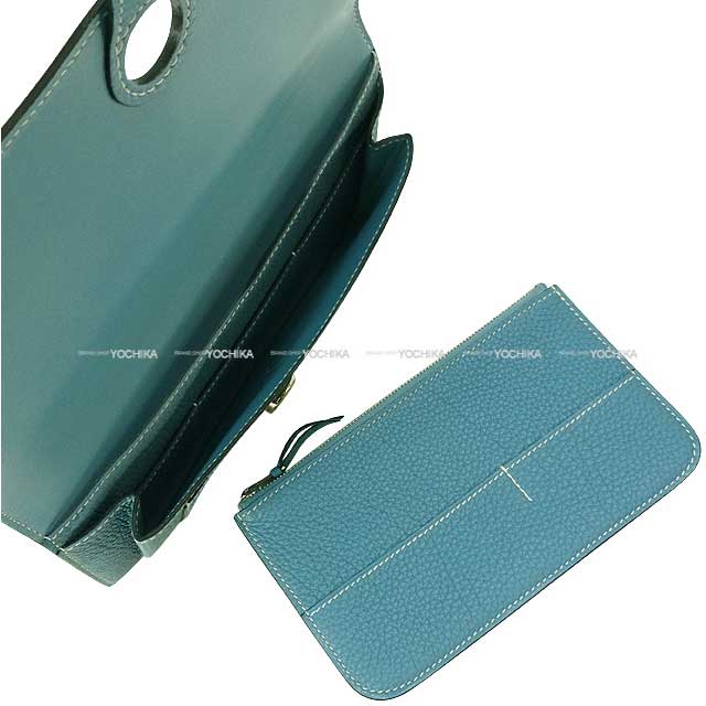 HERMES long wallet Dogon GM Bleu Jean Veau Togo Silver HW Stamp □O