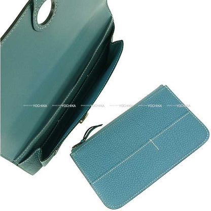 HERMES long wallet Dogon GM Bleu Jean Veau Togo Silver HW Stamp □O