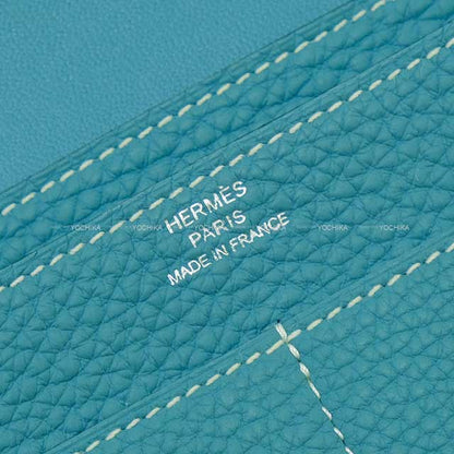 HERMES long wallet Dogon GM Bleu Jean Veau Togo Silver HW Stamp □O