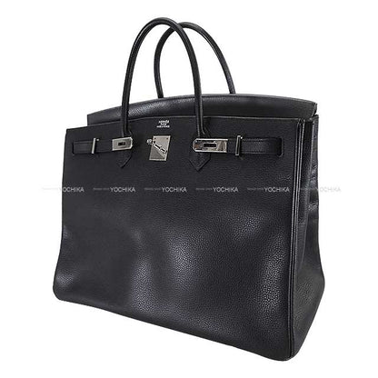 HERMES Handbag Birkin40 Noir (Black) Ardennes Silver HW Stamp □K